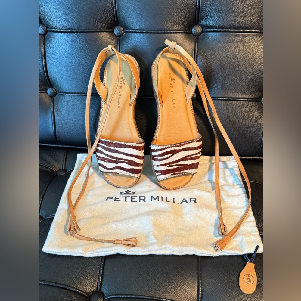 Peter Millar Women's Sandals with Zebra Stripes - Brown and White